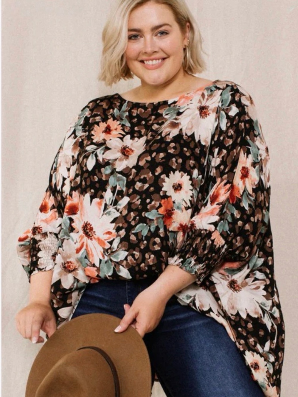 Leopard floral short sleeve tunic